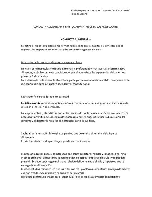 Conducta alimentaria y hábitos alimentarios en los preescolares 