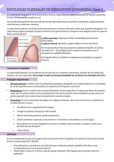 Patologías respiratorias, resolución quirúrgica y cuidados enfermeria