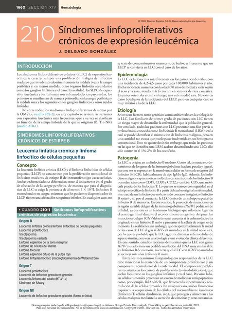 Síndromes Linfoproliferativos Crónicos de Expresión Leucémica 