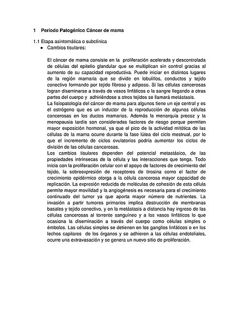 Historia Natural del Cáncer de Mama Periodo Patogénico