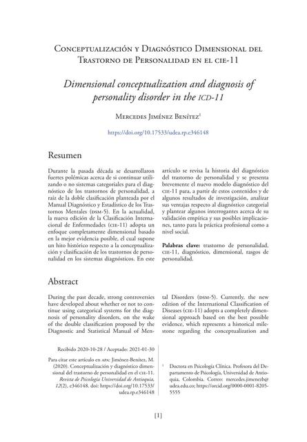 Conceptualización y Diagnóstico Dimensional del Trastorno de Personalidad en el CIE-11