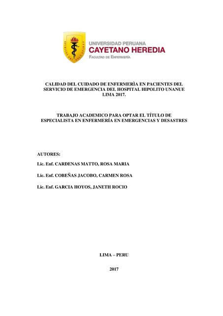 Libros sobre la calidad en enfermería: Calidad del cuidado de enfermería en pacientes del servicio de emergencias