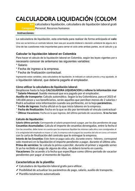 Calculadora Liquidación Colombia