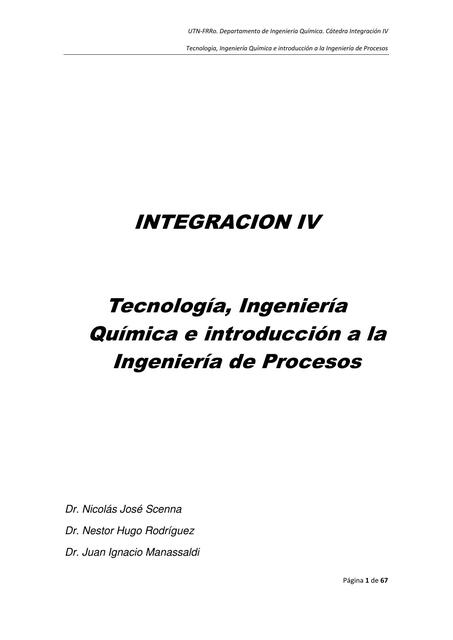 Tecnología Ingeniería Química e introducción a la ingeniería de procesos 