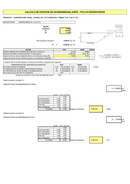 Cálculo Geomembrana 