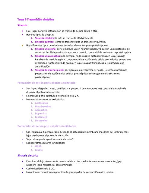 Tema 6 Transmisión sináptica 