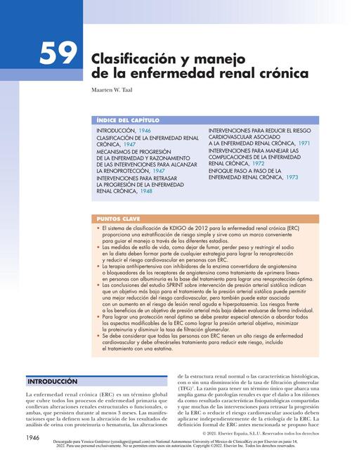 Clasificación y manejo de enfermedad renal crónica 