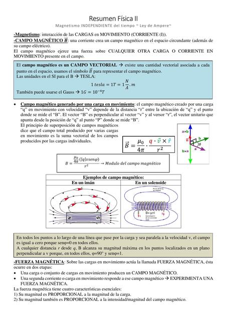 Resumen Física II - magnetismo Independiente del tiempo Ley de Ampere 