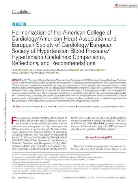 Harmonization of the American College of Cardiology/American Heart Association and European Society of Cardiology/European Society of Hypertension Blood Pressure/Hypertension Guidelines: Comparisons, Reﬂections, and Recommendations