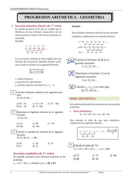 Progresiones aritméticas y geométricas