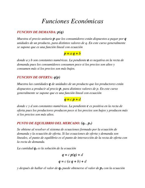 Funciones Económicas