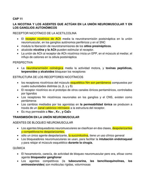 Capítulo 11 La nicotina y los agentes que actúan en la unión neuromuscular y en