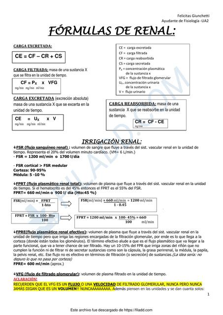 Fórmulas de Renal 