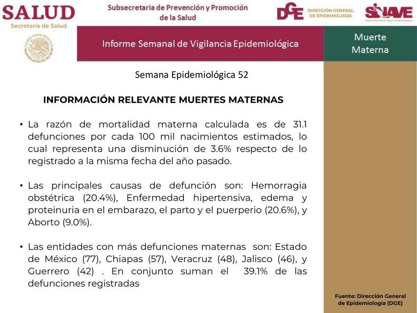 Información relevante muertes maternas 