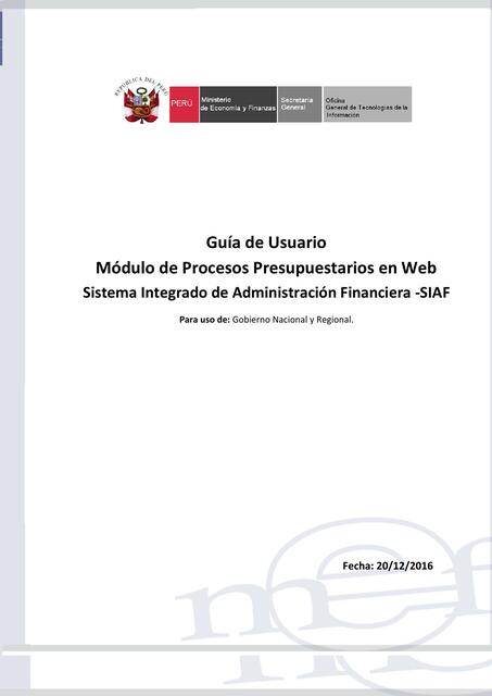 Guía usuario Módulo de Procesos Presupuestarios en Web Sistema Integrado de Administración Financiera -SIAF