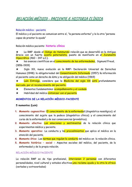 Relación médico-paciente e historia clínica