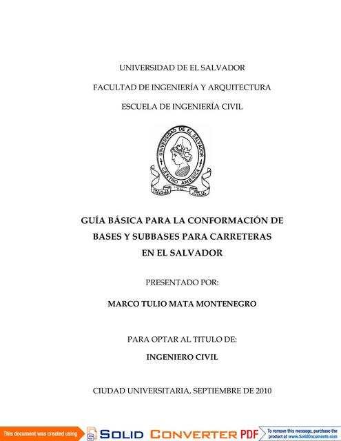 Guía básica para la conformación de bases y subbase para carreteras en el salvador 