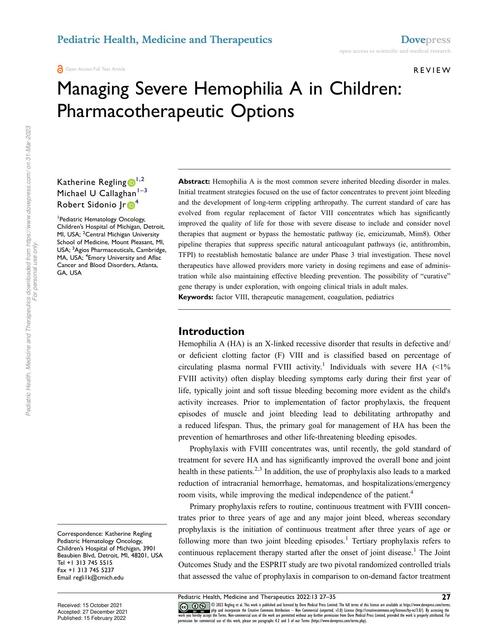 Managing Severe Hemophilia a in Children