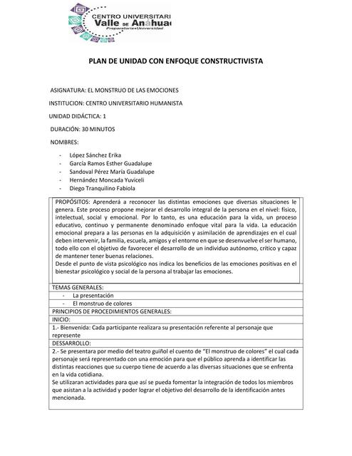 Plan de Unidad con Enfoque Constructivista 