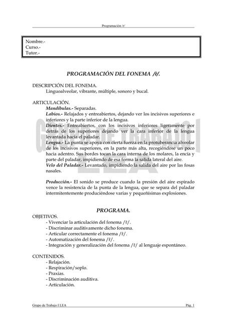 Programación del Fonema r