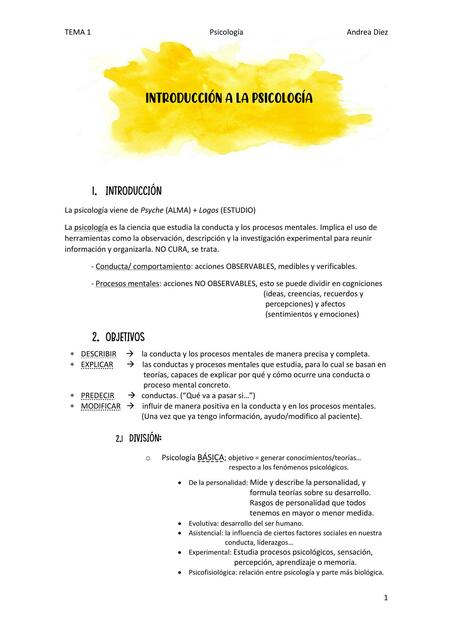 Tema 1 introducción a la Psicología