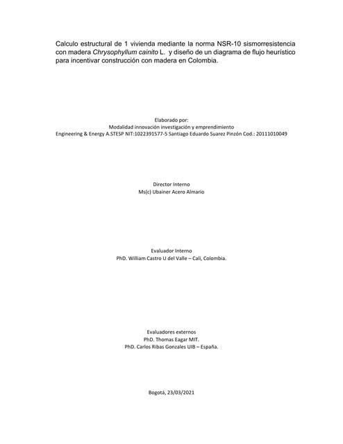 Calculo estructural de 1 vivienda mediante la norma NSR10 