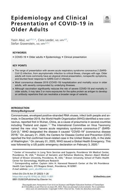 Epidemiology and Clinical Presentation of COVID-19 in Older Adults