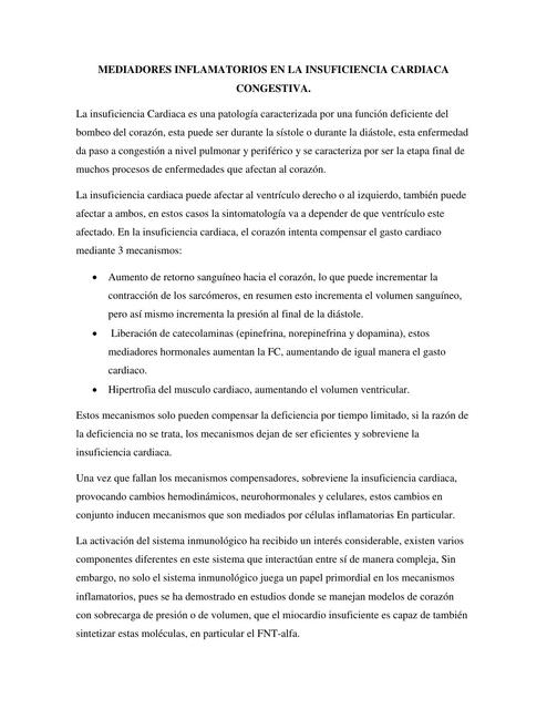 Mediadores inflamatorios en la insuficiencia cardiaca congestiva