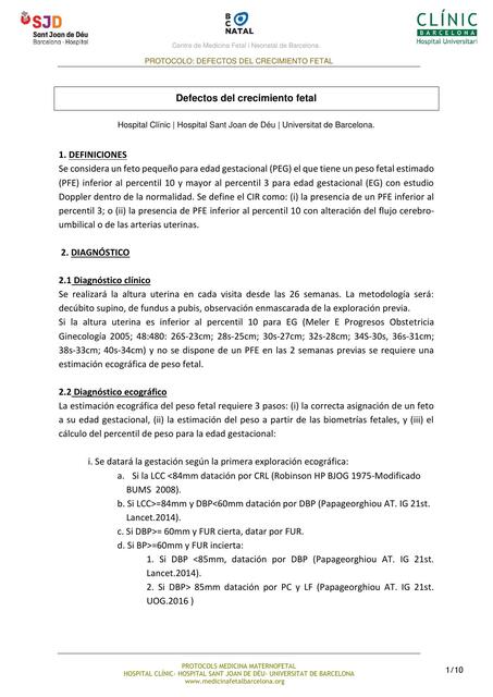 Defectos del crecimiento fetal