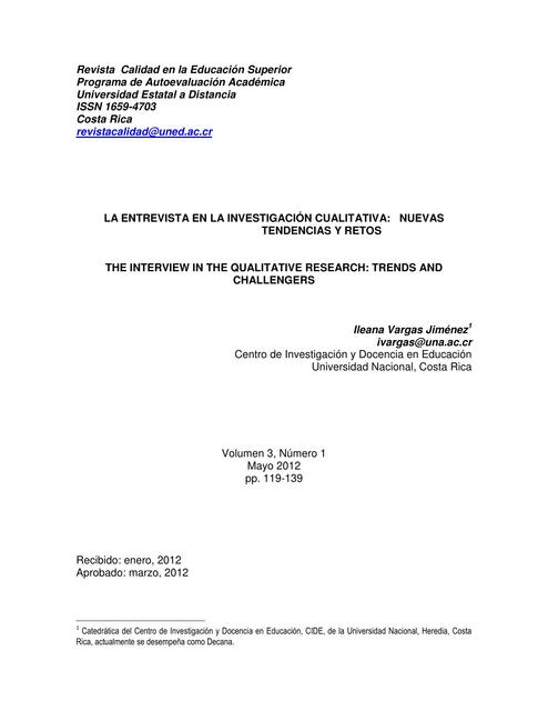 Vargas Jiménez I La entrevista en la investigación cualitativa 