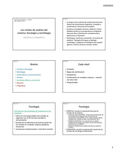 Los Niveles de Análisis del Sistema: Fonología y Morfología 