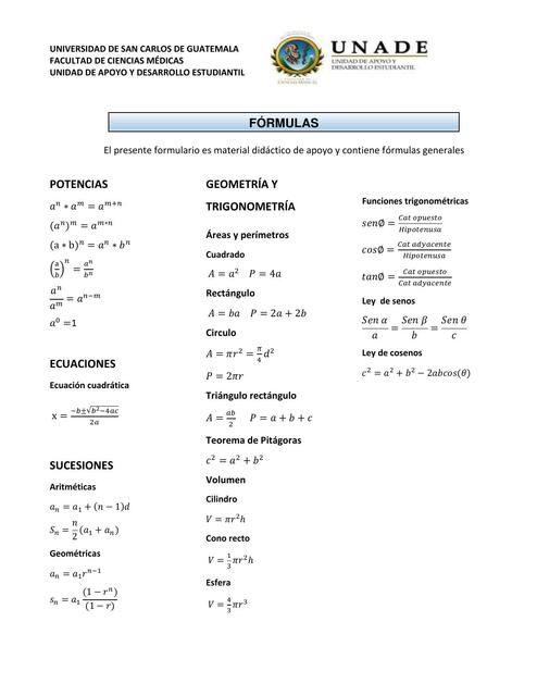 Fórmulas matemáticas