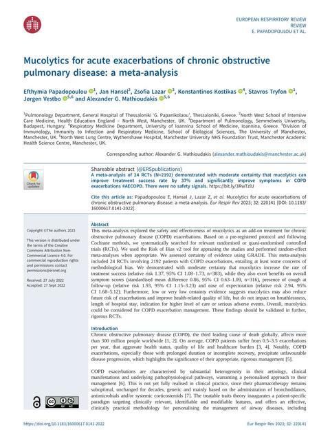 Mucolytics for acute exacerbations of chronic obstructive pulmonary disease: a meta-analysis