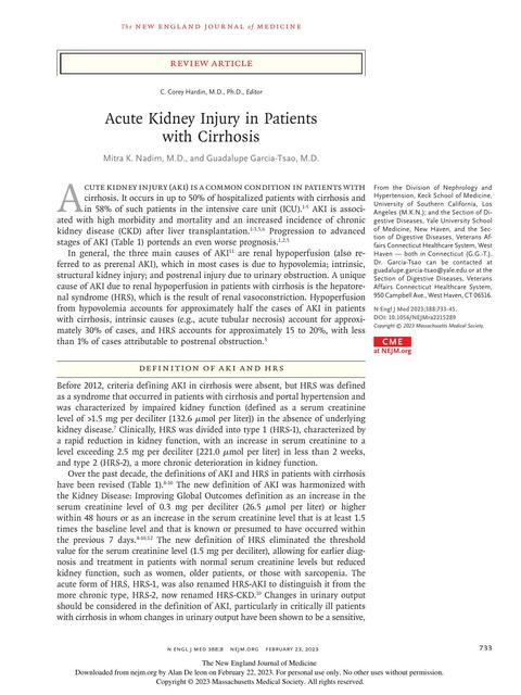 Acute Kidney Injury in Patients with Cirrhosis