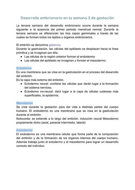 Desarrollo embrionario en la 3ra semana de gestación 