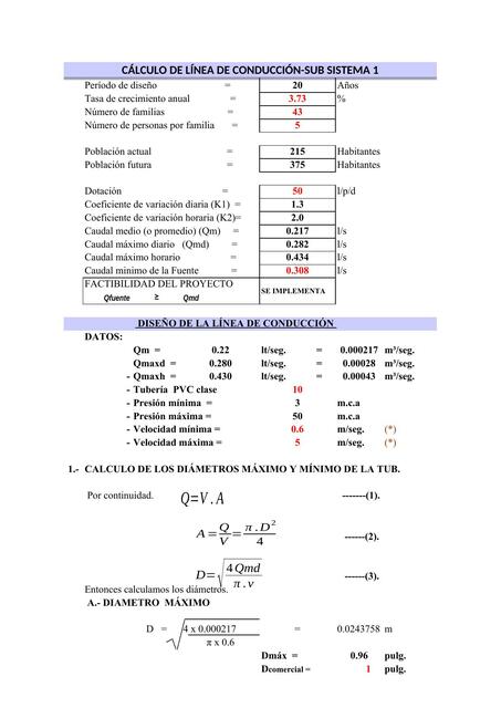 Cálculo de Línea de Conducción 