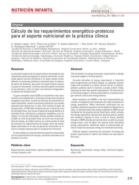 Cálculo de los Requerimientos Energéticos-Proteicos para el Soporte Nutricional en la Práctica Clínica 