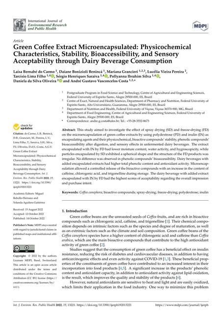 Green Coffee Extract Microencapsulated: Physicochemical Characteristics, Stability, Bioaccessibility, and Sensory Acceptability through Dairy Beverage Consumption