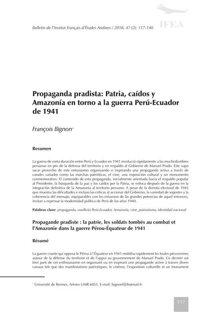 Propaganda pradista: Patria, caídos y Amazonía en torno a la guerra Perú-Ecuador de 1941