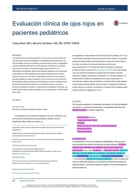 Evaluación Clínica de Ojos Rojos en Pacientes Pediátricos 