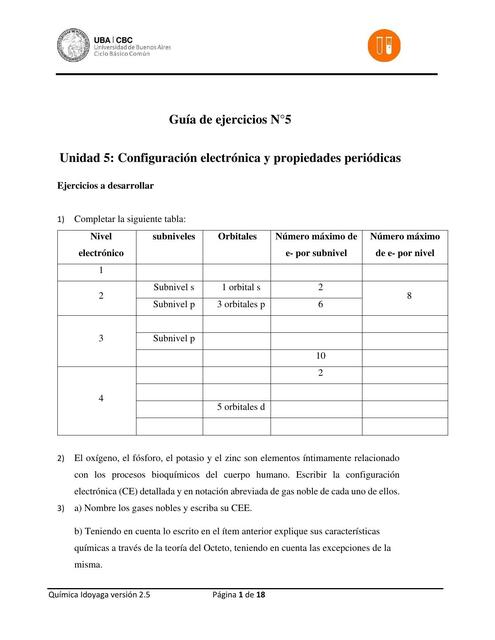 Guía de ejercicios y problemas de la clase 5