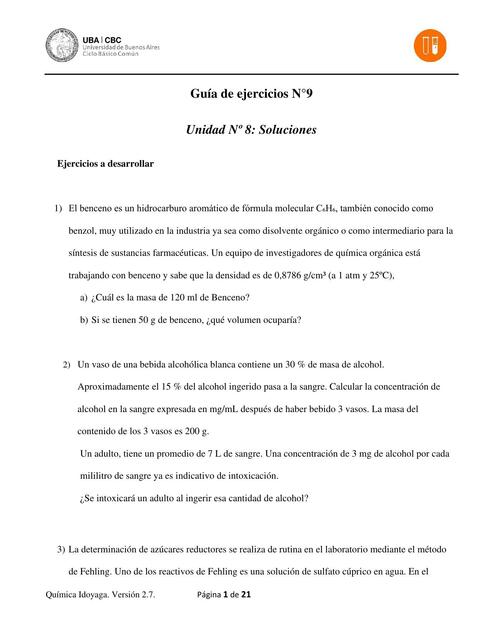 Guía de ejercicios y problemas de la clase 9