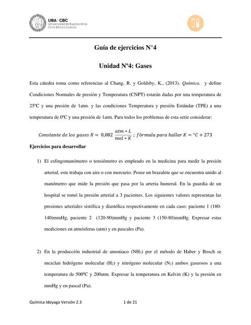 Guía de ejercicios y problemas Clase 4