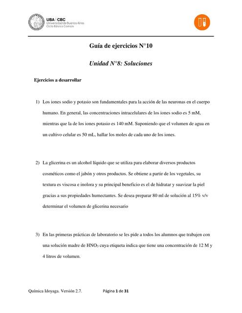 Guía de ejercicios y problemas de la clase 10 