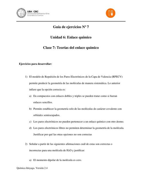 Guía de ejercicios y problemas de la Clase 7