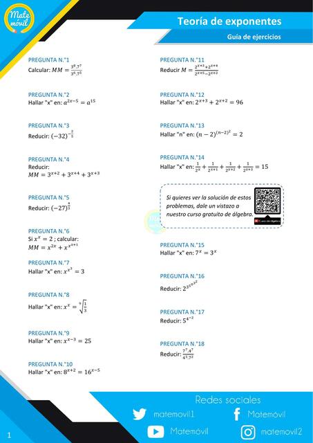Teoría de exponentes Ejercicios