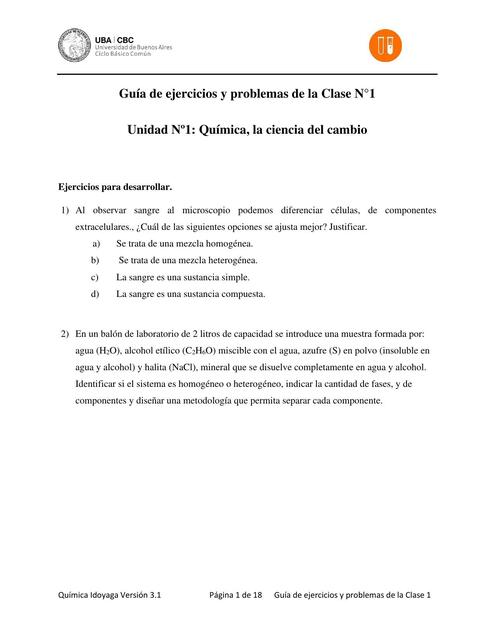 Guía de ejercicios y problemas. Química, la ciencia del cambio 