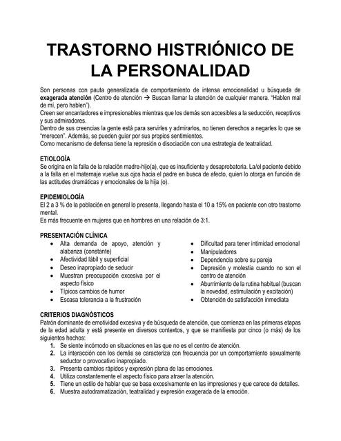 Trastorno Histriónico de la Personalidad 