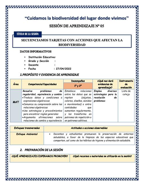 Secuenciamos Tarjetas con Acciones que Afectan la Biodiversidad 