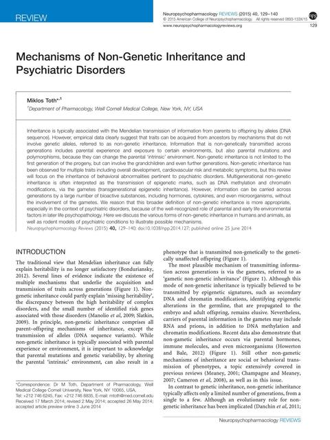 Mechanisms of non- genetic inheritance and Psychiatric disorders 